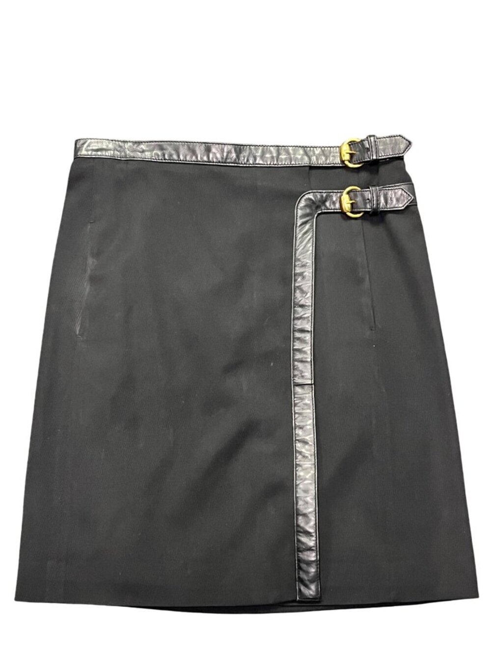 B-10.  Gucci Leather Trim Wool Pencil Skirt IT 38 US 2